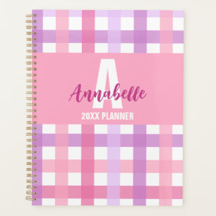 Pink Purple Pastel Monogram Gingham Pattern Planner