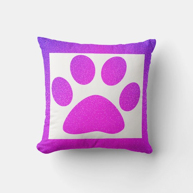 Pink Purple Paw Print Glittery Ombre Cute Gift Outdoor Pillow (Front)