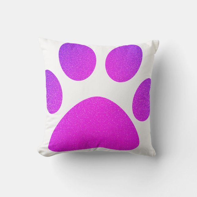 Pink Purple Paw Print Glittery Ombre Gift 2023 Outdoor Pillow (Front)