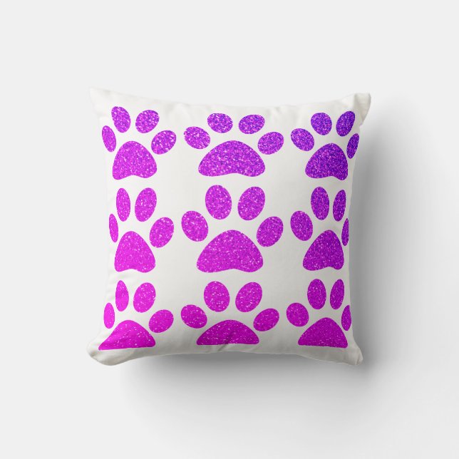 Pink Purple Paw Print Glittery Ombre Gift Favor Throw Pillow (Front)