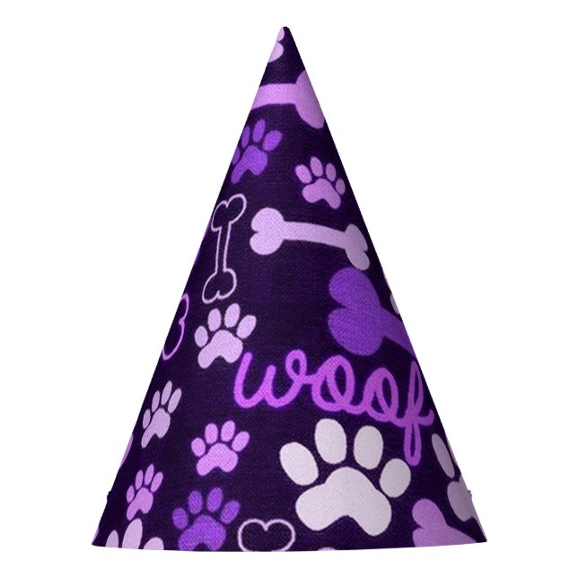 Pink & Purple Paw Prints & Bones Dog Party Hat (Front)
