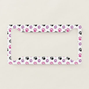 Pink Purple Paw Prints License Plate Frame