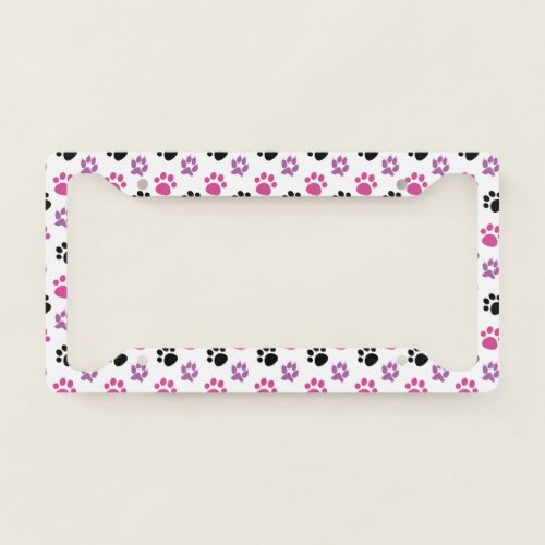 Pink Purple Paw Prints License Plate Frame