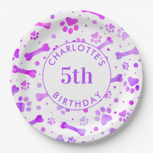 Pink Purple Paw Prints Personalized Birthday Paper Plates