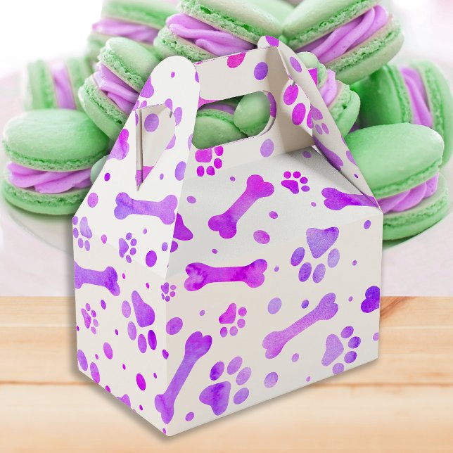 Pink Purple Paw Prints Watercolor Birthday Favor Boxes (Creator Uploaded)