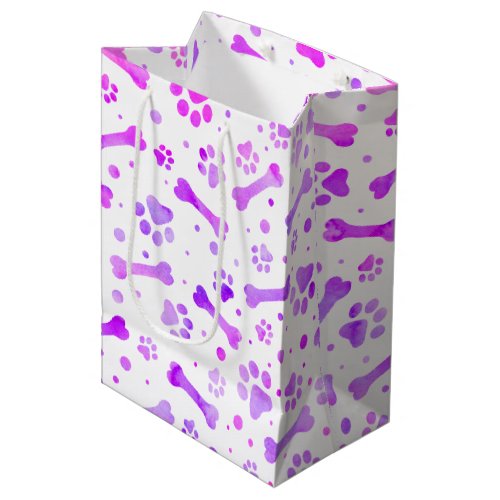 Pink Purple Paw Prints Watercolor Birthday  Medium Gift Bag