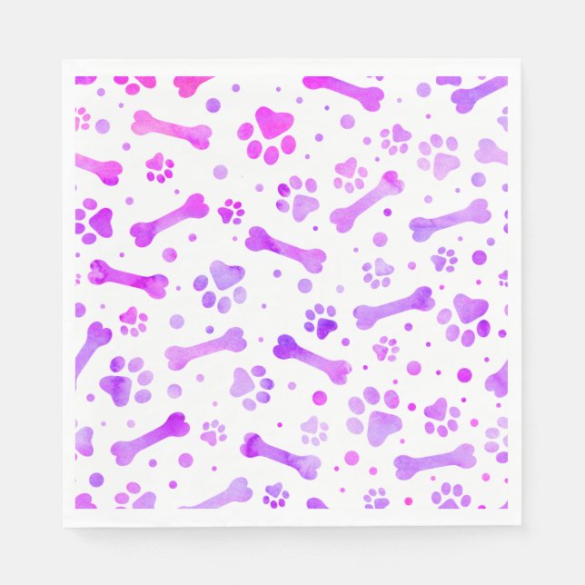 Pink Purple Paw Prints Watercolor Birthday Napkins (Front)