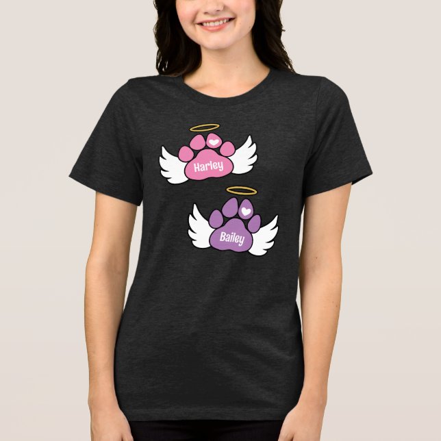 Pink & Purple Paws Angel Wings 2 Dogs Memorial Tri-Blend Shirt (Front)