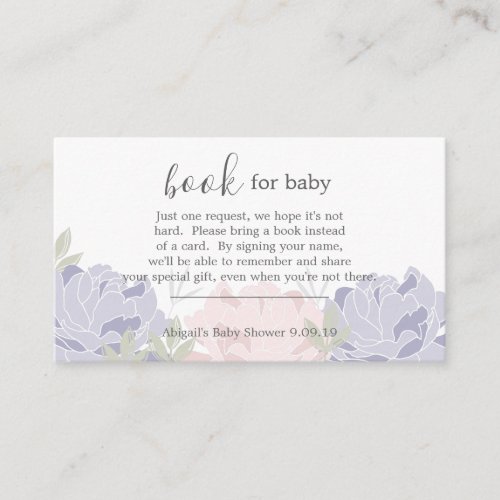 Pink  Purple Peonies Book Request Baby Shower Enclosure Card
