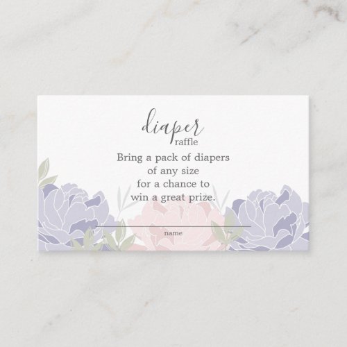 Pink  Purple Peonies Diaper Raffle Baby Shower Enclosure Card