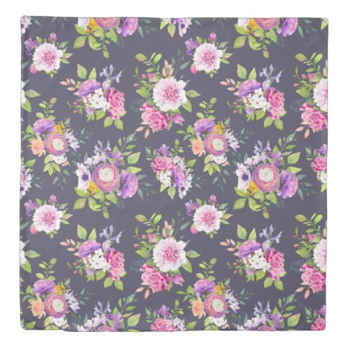 Pink  Purple Peonies Floral Bouquet Duvet Cover