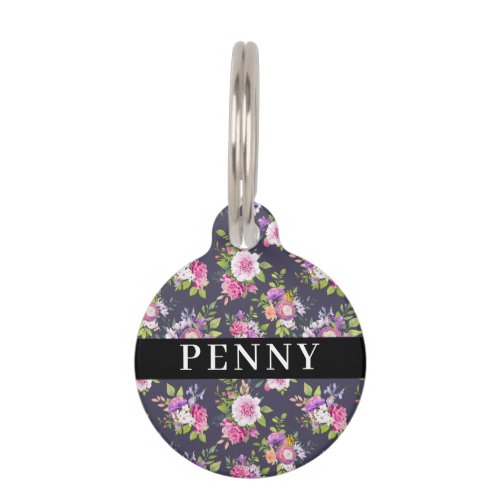 Pink  Purple Peonies Floral Bouquet Pet ID Tag