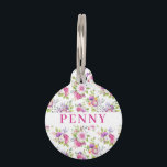 Pink & Purple Peonies Floral Bouquet Pet ID Tag<br><div class="desc">Personalized girly pink floral dog tag with contact info on the back.  Please visit our shop to view a matching collar & leash.</div>
