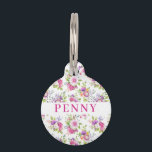 Pink & Purple Peonies Floral Bouquet Pet ID Tag<br><div class="desc">Personalized girly pink floral dog tag with contact info on the back.  Please visit our shop to view a matching collar & leash.</div>