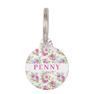 Pink & Purple Peonies Floral Bouquet Pet ID Tag