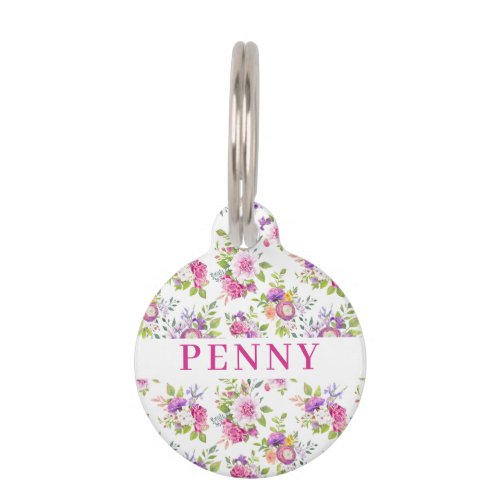 Pink  Purple Peonies Floral Bouquet Pet ID Tag