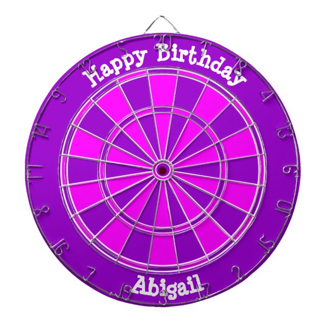 Pink Purple Personalized Happy Birthday Dart Board (Front)