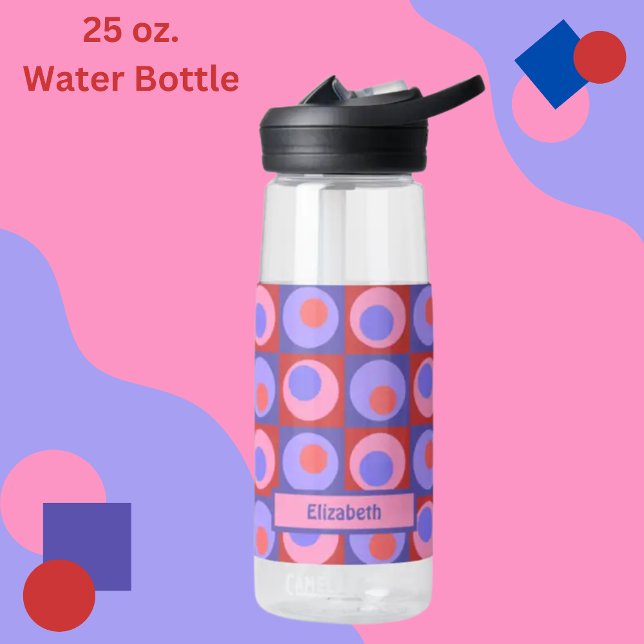 Pink Purple Personalized Square Dot Pattern Water Bottle (Creator Uploaded)