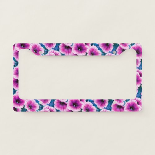 Pink  Purple Petunia Flowers License Plate Frame