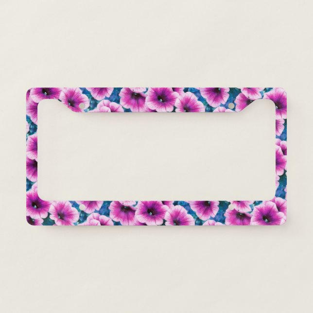 Pink & Purple Petunia Flowers License Plate Frame (Front)