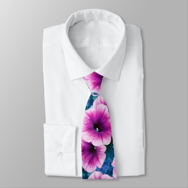 Pink & Purple Petunia Flowers Neck Tie (Tied)