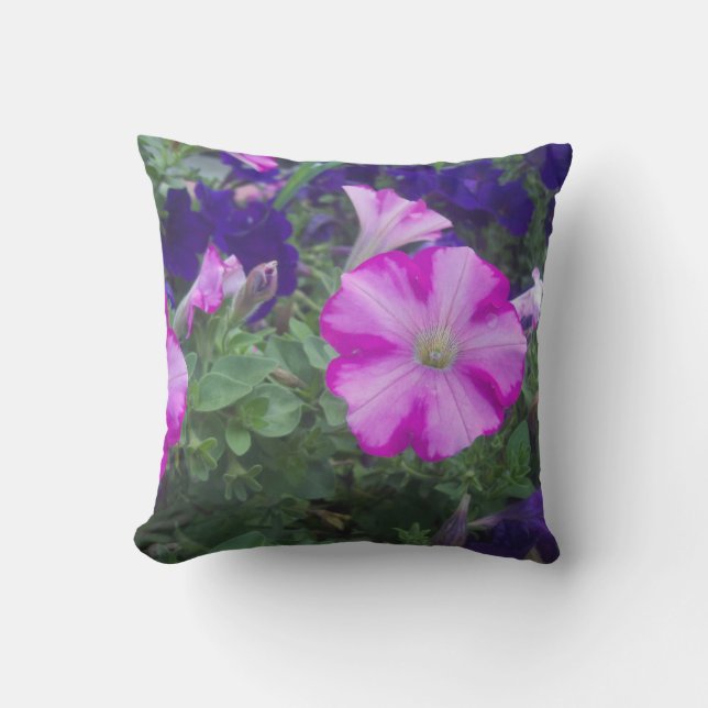 Pink & Purple Petunias Outdoor Pillow (Front)
