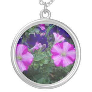 Pink & Purple Petunias Silver Plated Necklace