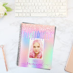 Pink purple photo name holographic planner<br><div class="desc">A rainbow colored background in purple, pink with elegant pink and purple drips, paint dripping look. Personalize and add your own photo, name and a year. The name is written in gray with a large modern hand lettered style script with swashes. To keep the swashes only delete the sample name,...</div>