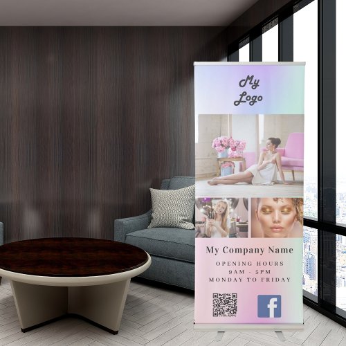 Pink purple Photo QR code Facebook business logo Retractable Banner