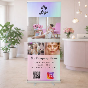 Pink purple Photo QR code Instagram business logo Retractable Banner