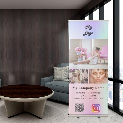 Pink purple Photo QR code Instagram business logo Retractable Banner