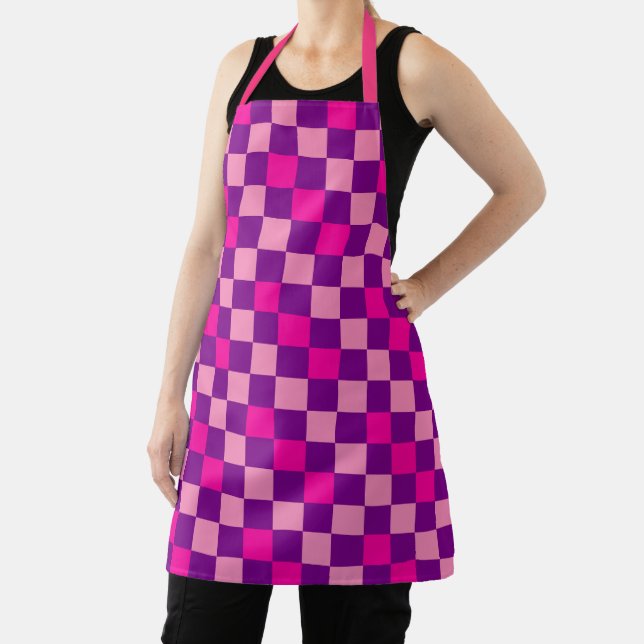 Pink Purple Pink Checkered Pattern Design  Apron (Insitu)