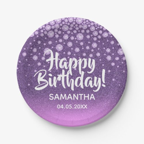 Pink purple pink glitter Happy Birthday diamonds Paper Plates