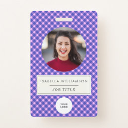 Pink Purple Plaid Employee Photo ID Corporate Badge