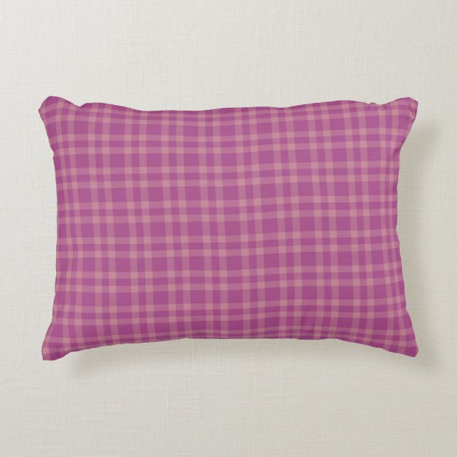 Pink Purple Plaid Pattern Accent Pillow (Front)