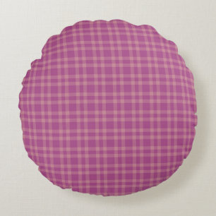 Pink Purple Plaid Pattern Round Pillow