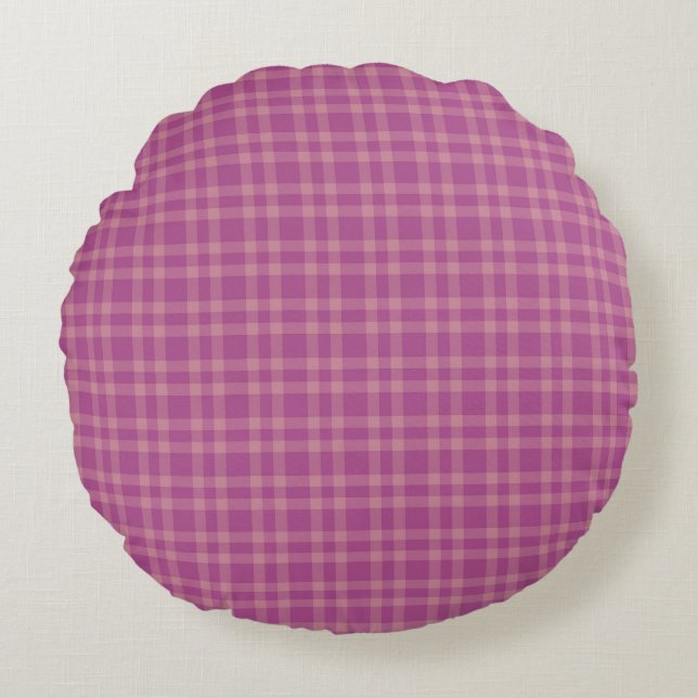 Pink Purple Plaid Pattern Round Pillow (Front)