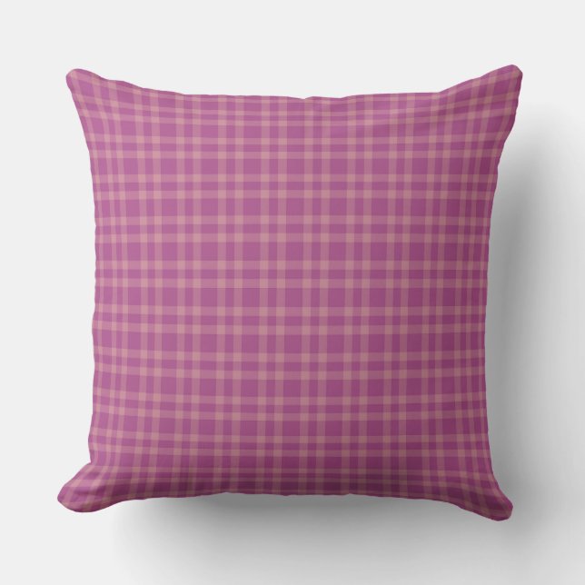 Pink Purple Plaid Pattern Throw Pillow (Front)
