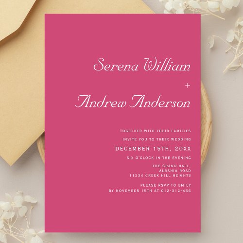 Pink Purple Plain Modern Abstract Artistic Wedding Invitation