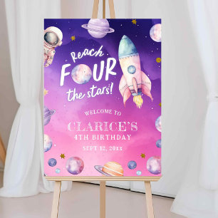 Pink Purple Planet Space Girl's Birth Welcome Sign