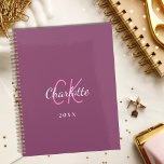 Pink purple plum monogram initials name 2025 planner<br><div class="desc">Plum,  dark pink background and white text. Personalize and add your monogram initials,  name and a year.</div>