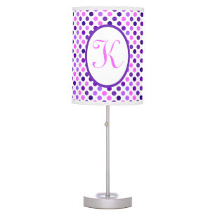 Pink Purple Polka Dot Monogram K Editable Table Lamp