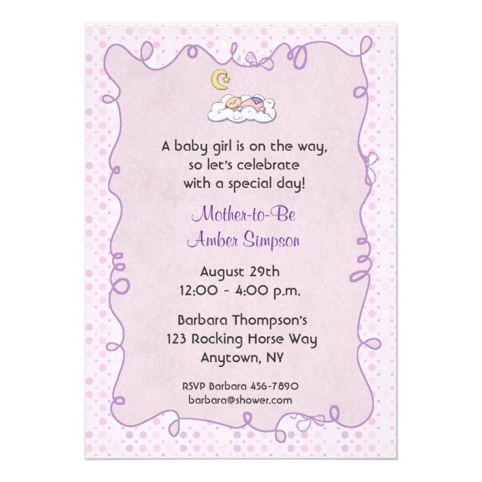 Pink Purple Polka Dots Baby Shower Invitation