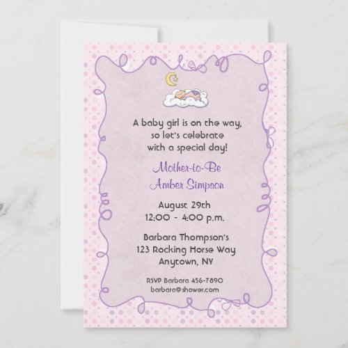 Pink Purple Polka Dots Baby Shower Invitation