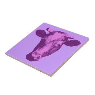 Pink & Purple Pop Art Cow Tile