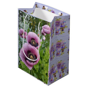 Pink Purple Poppies Mauve Purple Watercolor Medium Medium Gift Bag