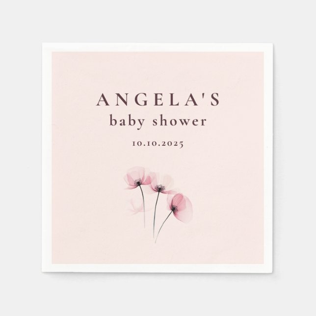 Pink & Purple Poppy Floral Baby Shower Napkins (Front)