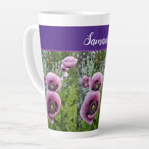 Pink Purple Poppy Flowers Poppies Floral flower Latte Mug