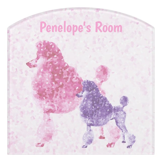 Pink Purple Posh Poodle Baby Kids Door Sign (Contour Front)