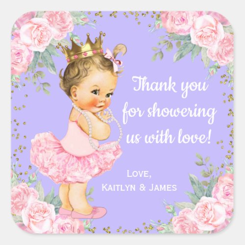 Pink Purple Princess Baby Shower Favor Stickers